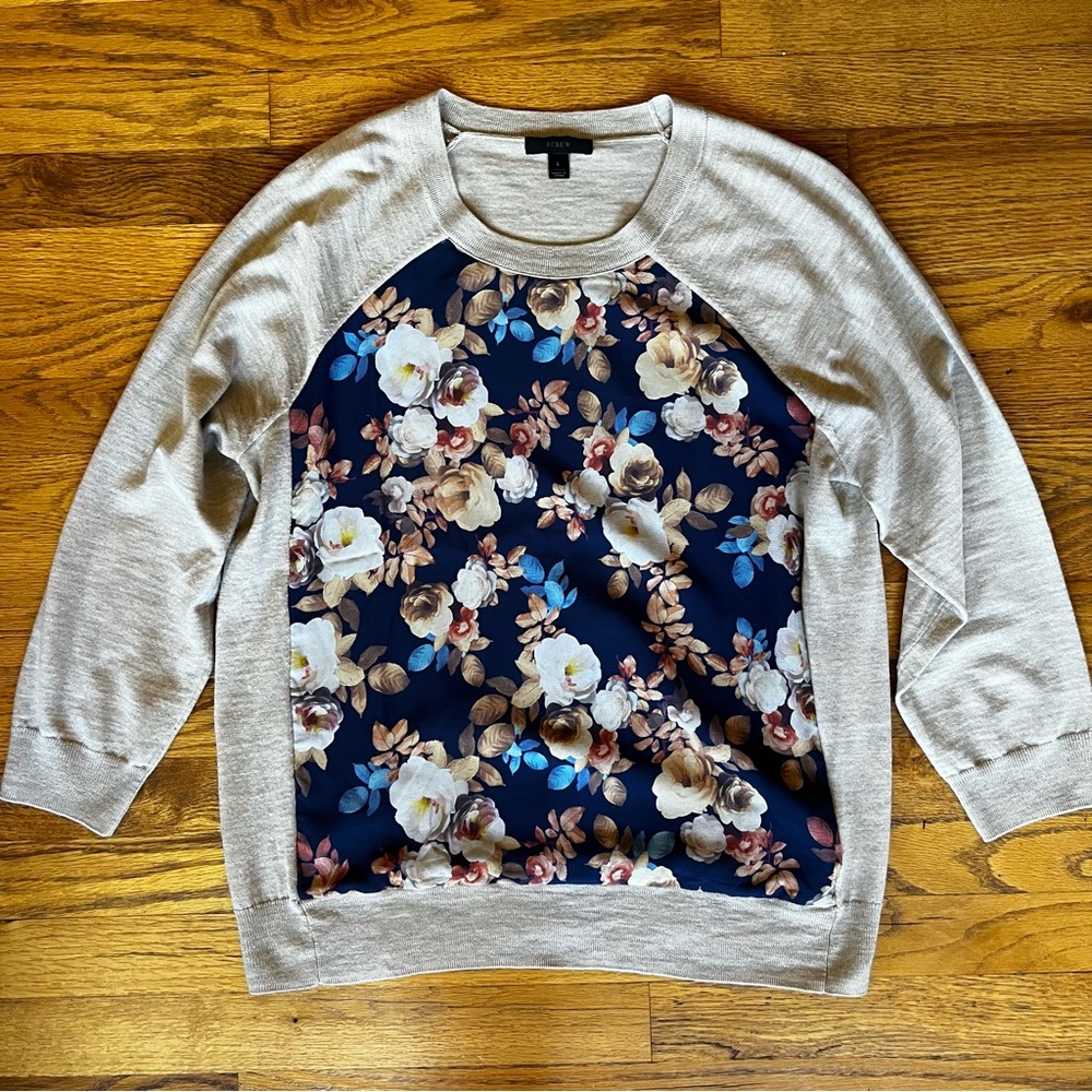 J. Crew Floral Print Tan Sweater